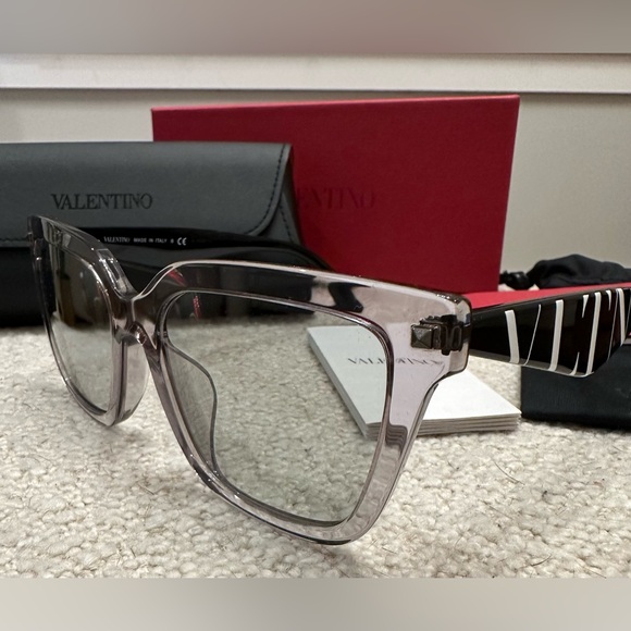 New! Valentino Square Sunglasses w/ Studs, Transparent Grey VA4084F NEW in Box! - Picture 3 of 12